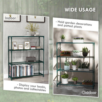 Four Tier Steel Plant Shelf with Sturdy Frame and Grid Shelves - Black
