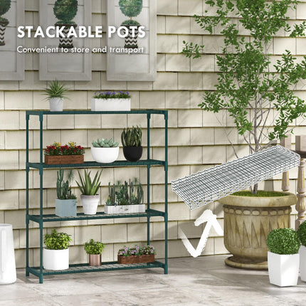Four Tier Steel Plant Shelf with Sturdy Frame and Grid Shelves - Black