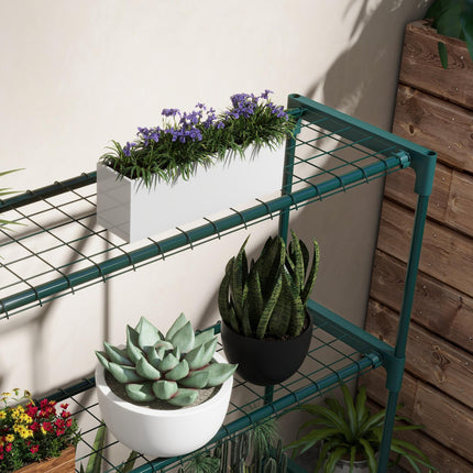 Four Tier Steel Plant Shelf with Sturdy Frame and Grid Shelves - Black