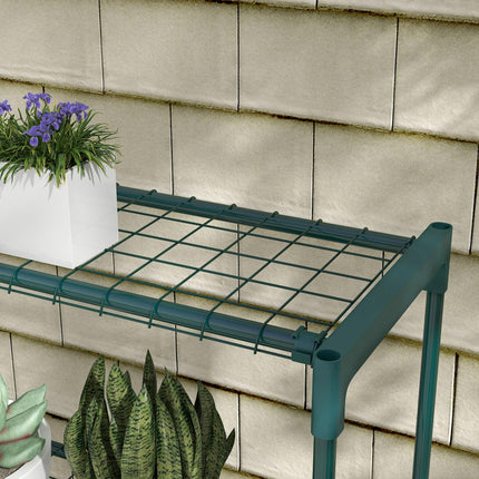 Four Tier Steel Plant Shelf with Sturdy Frame and Grid Shelves - Black