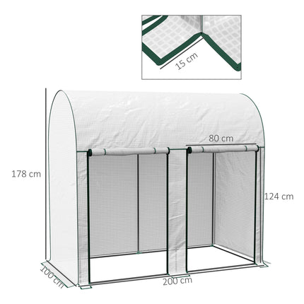 200 x 100cm Walk-In Greenhouse with Zipped Doors - White