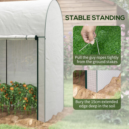 200 x 100cm Walk-In Greenhouse with Zipped Doors - White