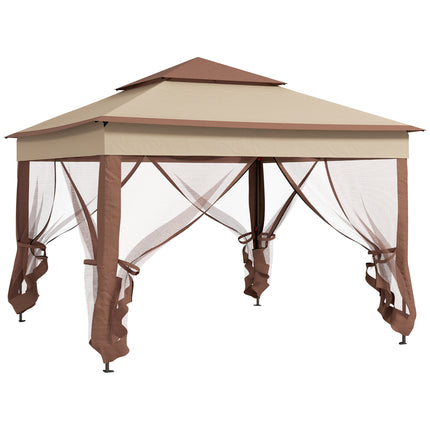 3 x 3 Metre Pop Up Gazebo with Double Roof and Netting - Khaki
