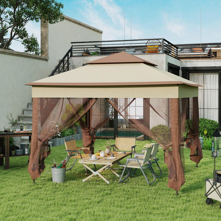 3 x 3 Metre Pop Up Gazebo with Double Roof and Netting - Khaki