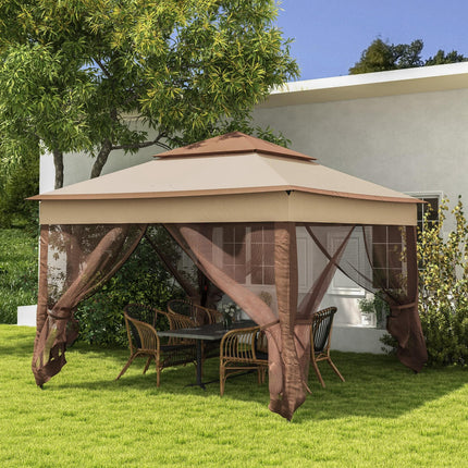 3 x 3 Metre Pop Up Gazebo with Double Roof and Netting - Khaki