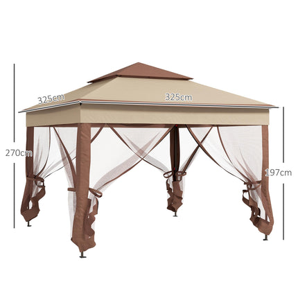 3 x 3 Metre Pop Up Gazebo with Double Roof and Netting - Khaki