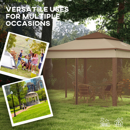 3 x 3 Metre Pop Up Gazebo with Double Roof and Netting - Khaki
