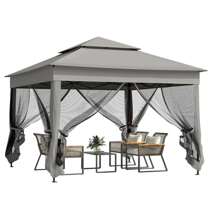 3x3 Metre Pop Up Gazebo with Double Roof and Insect Netting - Dark Grey