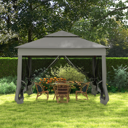 3x3 Metre Pop Up Gazebo with Double Roof and Insect Netting - Dark Grey