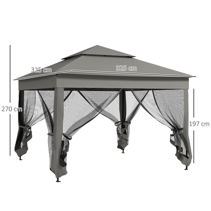 3x3 Metre Pop Up Gazebo with Double Roof and Insect Netting - Dark Grey