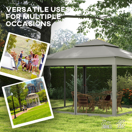 3x3 Metre Pop Up Gazebo with Double Roof and Insect Netting - Dark Grey