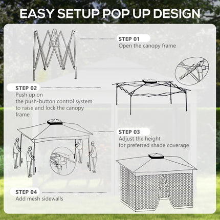 3x3 Metre Pop Up Gazebo with Double Roof and Insect Netting - Dark Grey