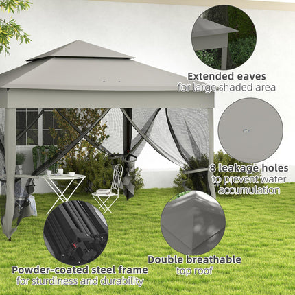3x3 Metre Pop Up Gazebo with Double Roof and Insect Netting - Dark Grey