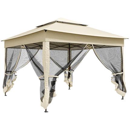 3 x 3 Metre Pop Up Gazebo with Double Roof and Netting - Cream White
