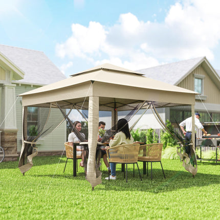 3 x 3 Metre Pop Up Gazebo with Double Roof and Netting - Cream White