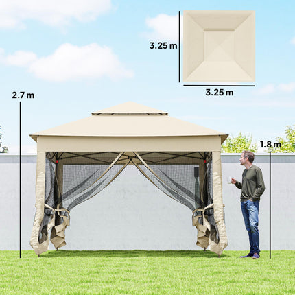 3 x 3 Metre Pop Up Gazebo with Double Roof and Netting - Cream White