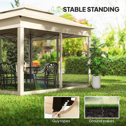 3 x 3 Metre Pop Up Gazebo with Double Roof and Netting - Cream White