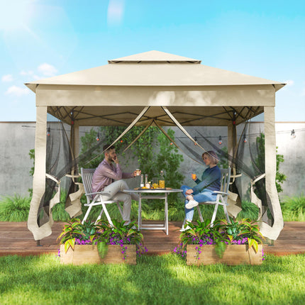 3 x 3 Metre Pop Up Gazebo with Double Roof and Netting - Cream White