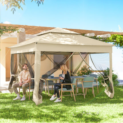 3 x 3 Metre Pop Up Gazebo with Double Roof and Netting - Cream White
