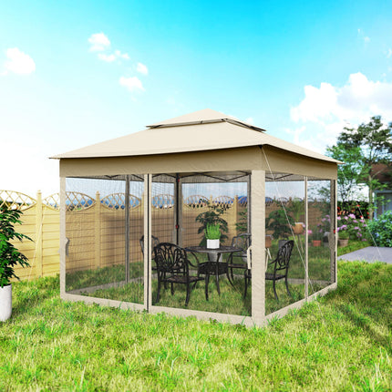 3 x 3 Metre Pop Up Gazebo with Double Roof and Netting - Cream White