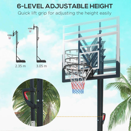 Six-Level Height Adjustable Freestanding Basketball Hoop and Stand with Wheels,