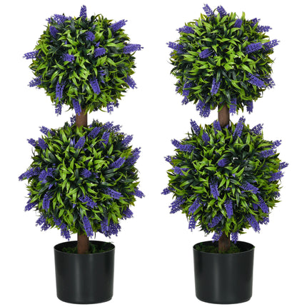 Set of 2 Artificial Lavender Ball Trees with Pots 70cm - Green