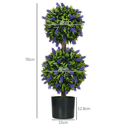 Set of 2 Artificial Lavender Ball Trees with Pots 70cm - Green