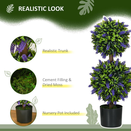 Set of 2 Artificial Lavender Ball Trees with Pots 70cm - Green