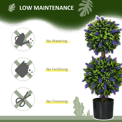 Set of 2 Artificial Lavender Ball Trees with Pots 70cm - Green