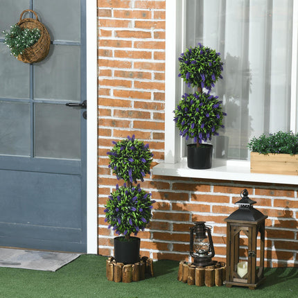 Set of 2 Artificial Lavender Ball Trees with Pots 70cm - Green