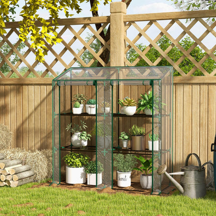 3 Tier Mini Greenhouse with Reinforced Cover and Wire Shelves - Clear