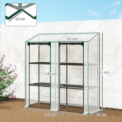 3 Tier Mini Greenhouse with Reinforced Cover and Wire Shelves - Clear