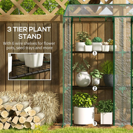 3 Tier Mini Greenhouse with Reinforced Cover and Wire Shelves - Clear