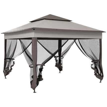 3 x 3 Metre Pop Up Gazebo with Double Roof and Netting - Light Grey