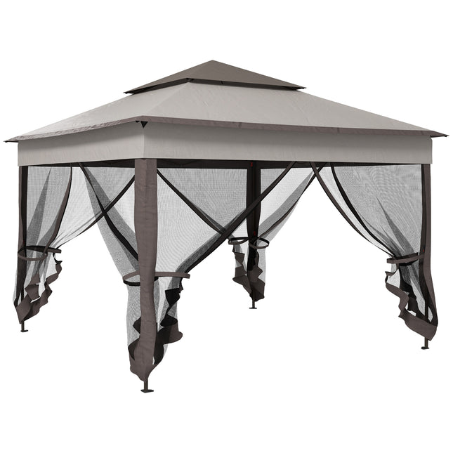 3 x 3 Metre Pop Up Gazebo with Double Roof and Netting - Light Grey