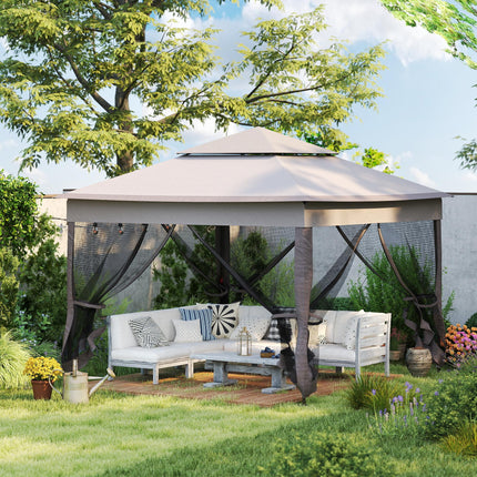 3 x 3 Metre Pop Up Gazebo with Double Roof and Netting - Light Grey