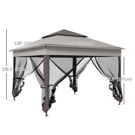 3 x 3 Metre Pop Up Gazebo with Double Roof and Netting - Light Grey