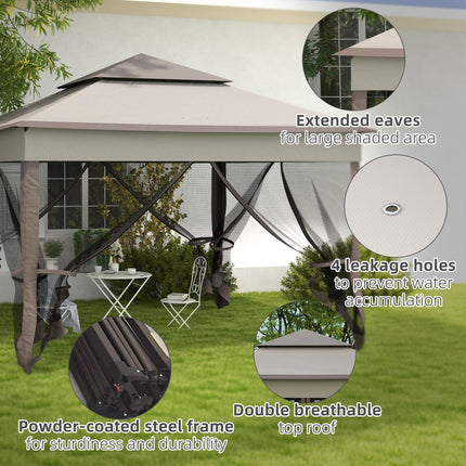 3 x 3 Metre Pop Up Gazebo with Double Roof and Netting - Light Grey