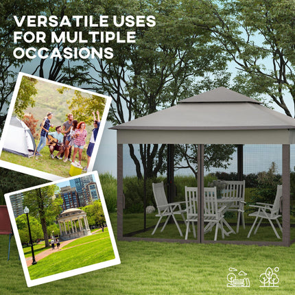 3 x 3 Metre Pop Up Gazebo with Double Roof and Netting - Light Grey