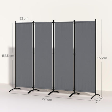 4 Panel Folding Garden Privacy Divider Screen with Wide Feet - Dark Grey