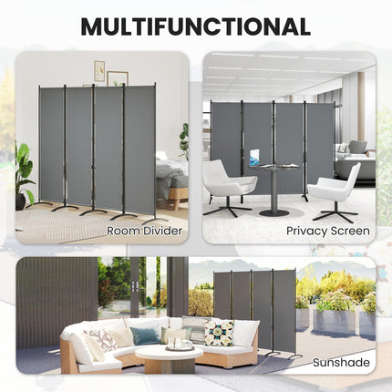 4 Panel Folding Garden Privacy Divider Screen with Wide Feet - Dark Grey