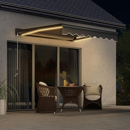 Electric Retractable Awning 2.5x2m with LED Lights Aluminium Frame - Grey