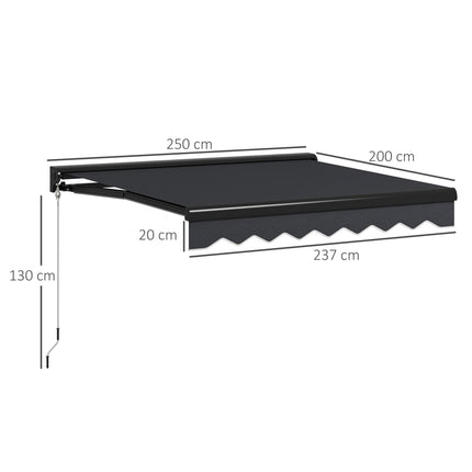 Electric Retractable Awning 2.5x2m with LED Lights Aluminium Frame - Grey