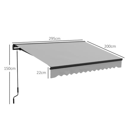 Retractable Electric Awning 295x200cm with Aluminium Frame - Light Grey