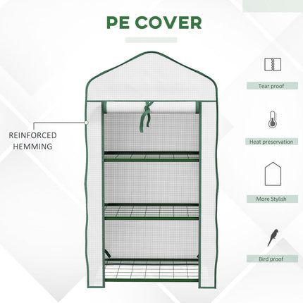 Three Tier Mini Greenhouse with Steel Frame and Mesh Shelves - White