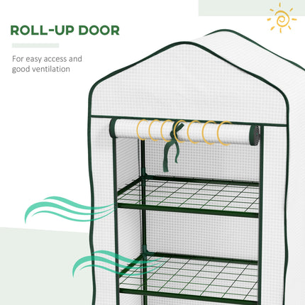 Three Tier Mini Greenhouse with Steel Frame and Mesh Shelves - White