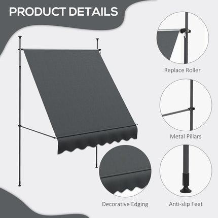 Retractable Patio Awning Shelter with UV30+ Protection Adjustable Height - Dark Grey