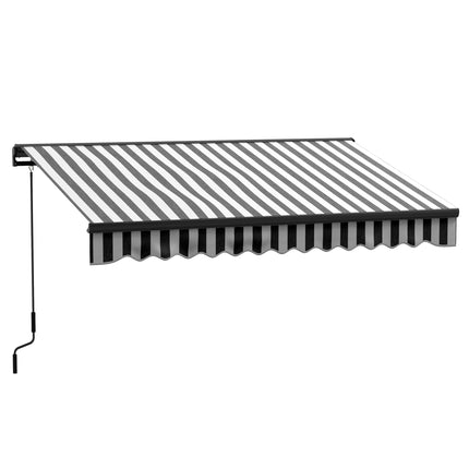 Retractable Electric Awning with Remote Control and Manual Crank - Grey and White