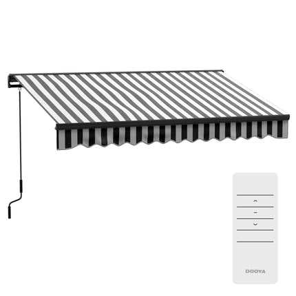 Retractable Electric Awning with Remote Control and Manual Crank - Grey and White