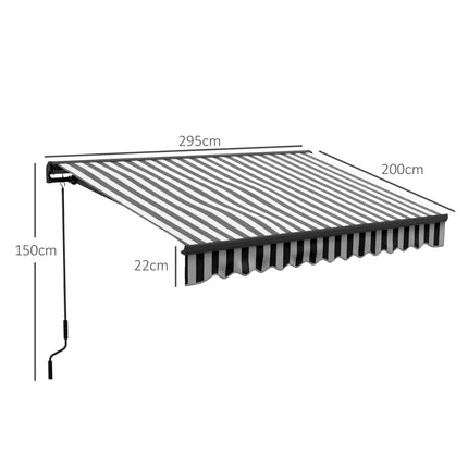 Retractable Electric Awning with Remote Control and Manual Crank - Grey and White